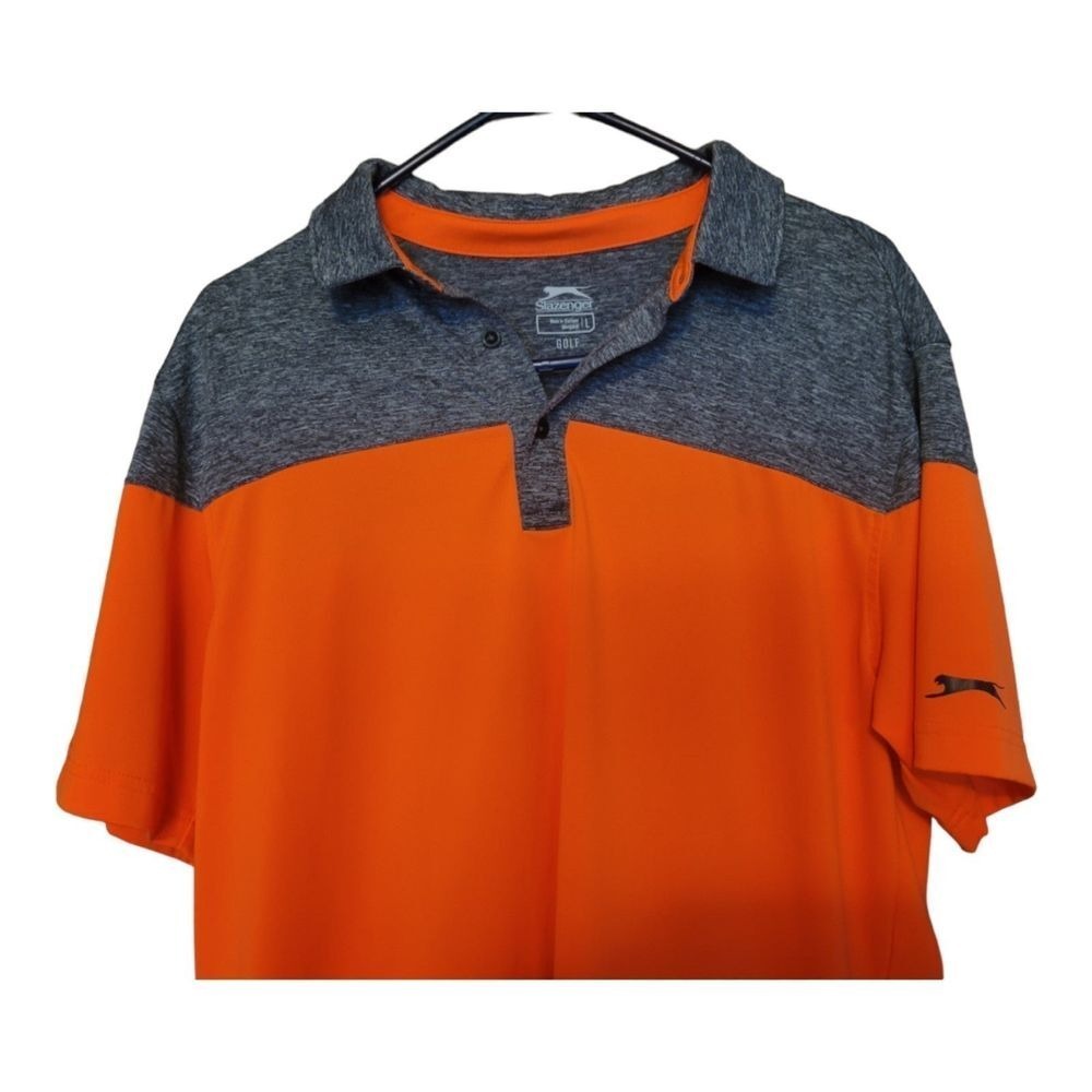 Slazenger Golf Polo Shirt ‎ Short Sleeve Neon Orange and Gray Large